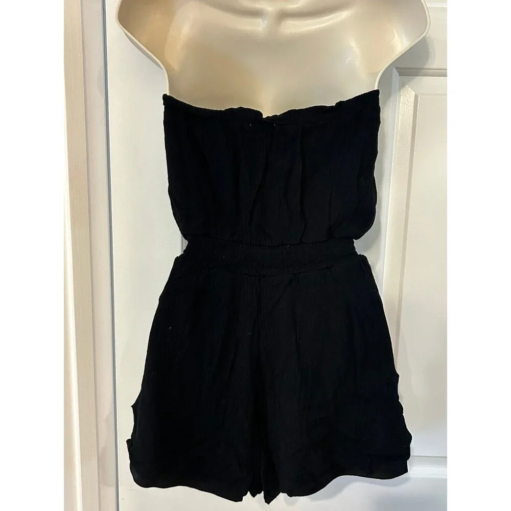 Black Strapless Embroidered Romper - S - Picture 3 of 4